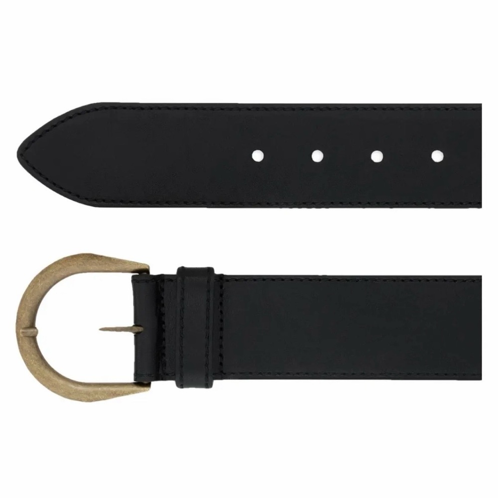 YSL Black Leather Belt with Gold Buckle